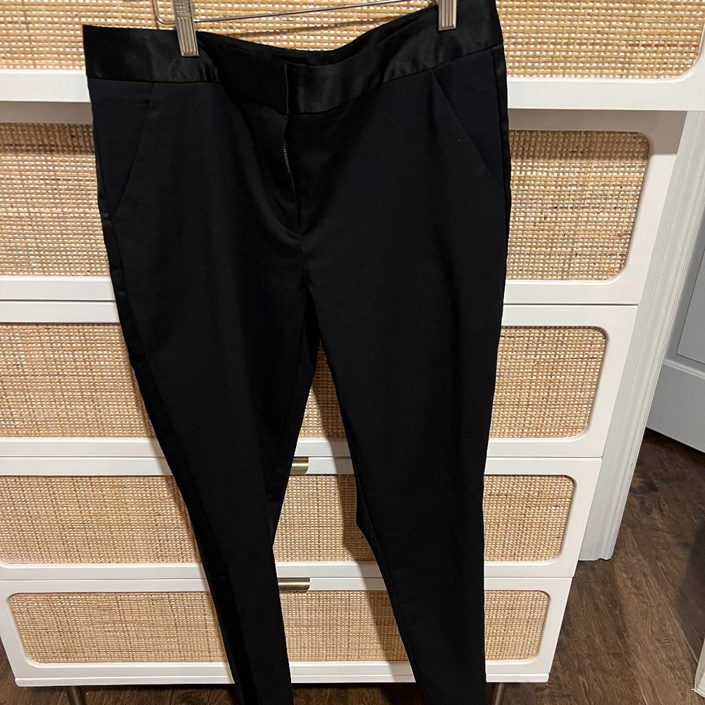 Black cigarette pants with satin trim accents